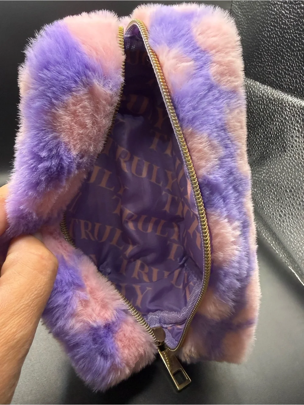 Truly Beauty Lavender and Blush Faux Fur Cosmetic bag